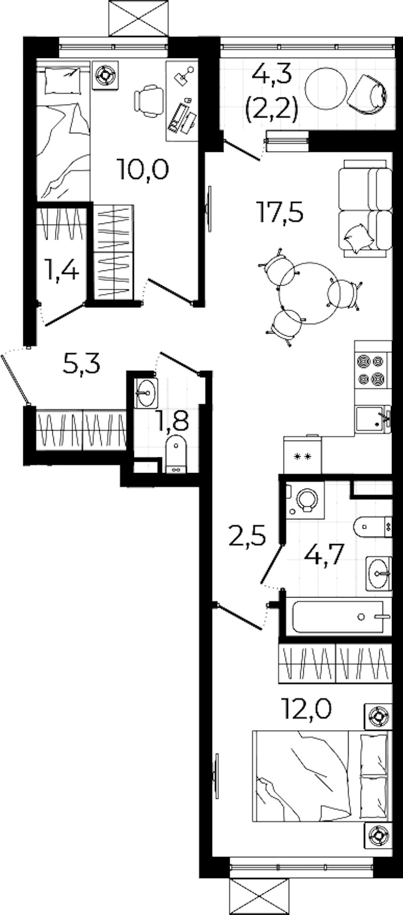 2-комнатная квартира 57.4 м², 2/12 эт., ЖК «А101 Всеволожск»